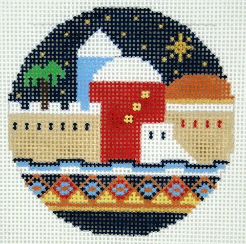 Judaic HOLY CITY of JERUSALEM handpainted 3" Rd. Ornament Needlepoint Canvas by LEE