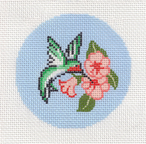 Round ~ Hummingbird at a Blossom handpainted 3" Rd. Needlepoint Canvas by LEE