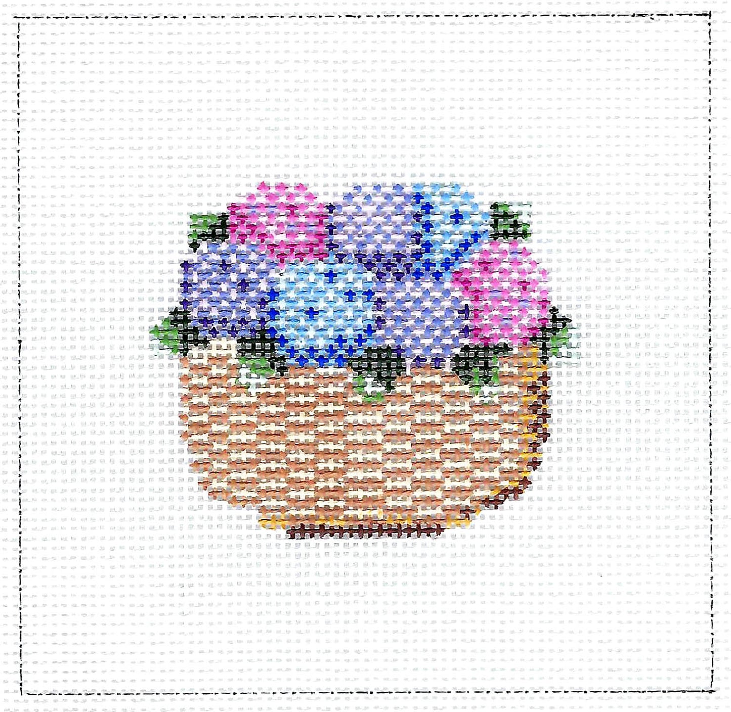 Nantucket Canvas ~ Nantucket Basket of Blue, Pink and Purple Hydrangea COASTER in a 4" square design by MBM Designs