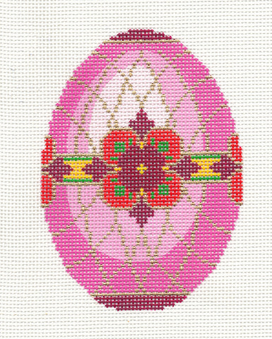 Faberge Egg ~ Elegant Jeweled Rose Pink EGG handpainted Needlepoint Canvas Ornament by LEE