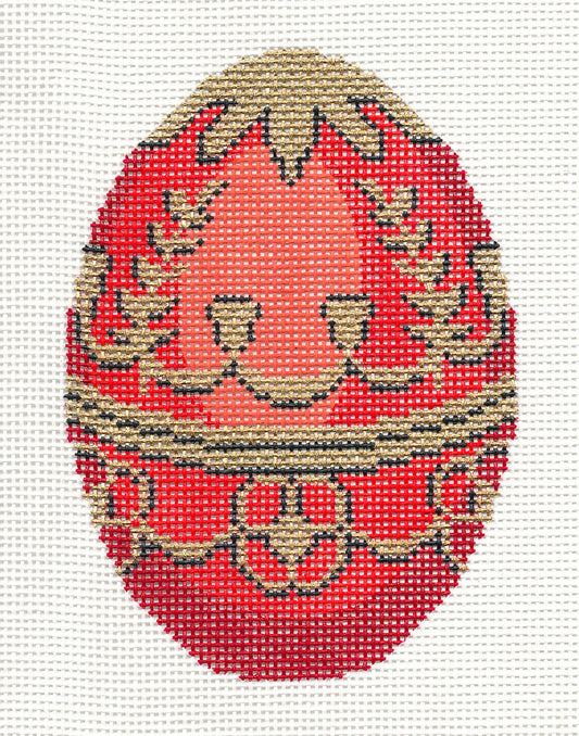 Faberge Egg ~ Jeweled Vermilion EGG handpainted HP Needlepoint Canvas Ornament by LEE