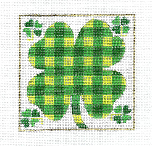Travel ~ IRELAND 4 Leaf Clover  4" Sq. Coaster handpainted Needlepoint Canvas by Melissa Prince