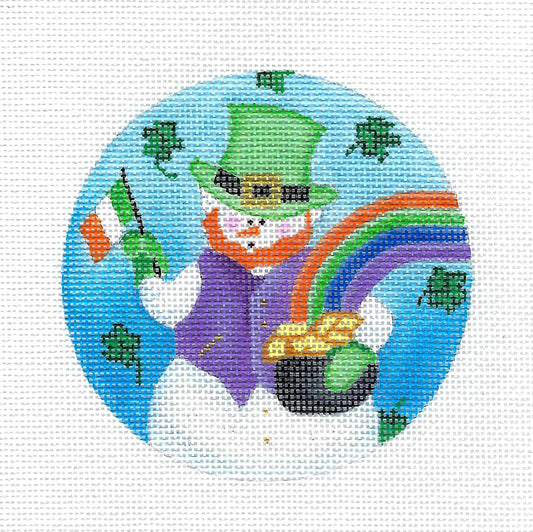 Round ~ March Irish Snowman on 18 Mesh handpainted Needlepoint Canvas by Pepperberry
