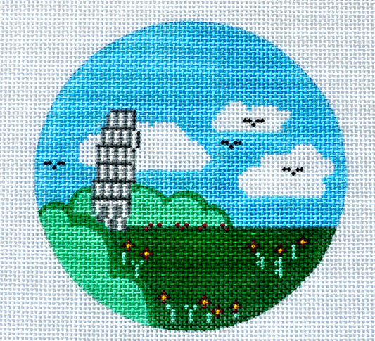 Round~4" Italy~ Destination round handpainted Needlepoint Canvas~by Painted Pony  **MAY NEED TO BE SPECIAL ORDERED**