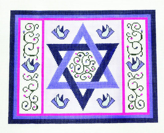 Tallis Bag Canvas ~ Tallis Bag with Star of David and Doves handpainted Needlepoint Canvas