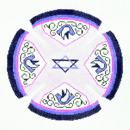 Yarmulke with Star of David and Doves handpainted Needlepoint Canvas