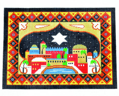 Canvas~Tallis Bag with Jerusalem on a Starry Night handpainted Needlepoint Canvas