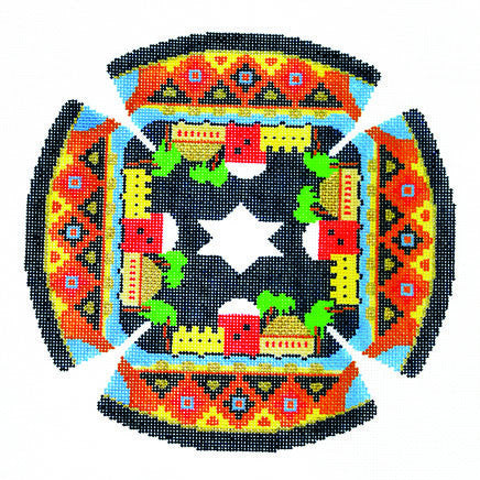 Yarmulke with City of Jerusalem and Star of David handpainted Needlepoint Canvas
