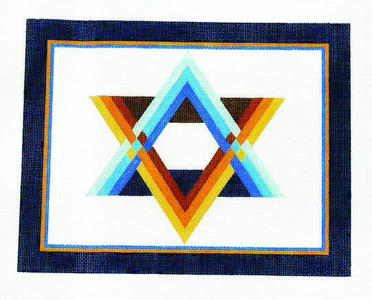 Tallis Bag Canvas ~ Tallis Bag with Striped Star of David on White handpainted Needlepoint Canvas