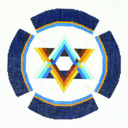 Yarmulke with Striped Star of David on White handpainted Needlepoint Canvas