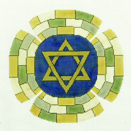 Yarmulke with Star of David on the Wailing Wall handpainted Needlepoint Canvas