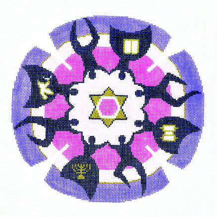 Yarmulke with Dancing People handpainted Needlepoint Canvas