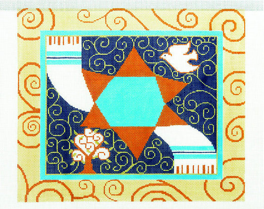 Tallis Bag Canvas ~ Tallis Bag with Blue and Gold Star of David and Tallit handpainted Needlepoint Canvas