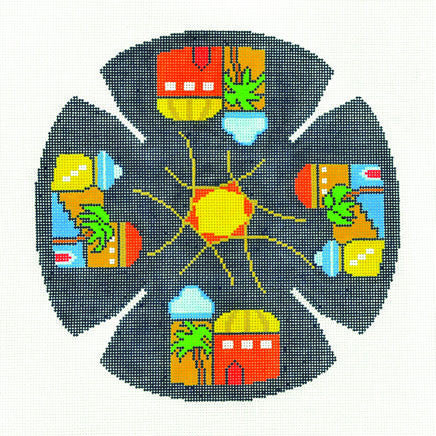 Yarmulke with City of Jerusalem and Sun handpainted Needlepoint Canvas
