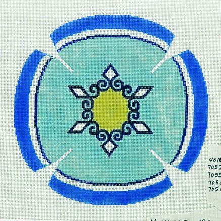 Yarmulke with Blue and Gold Star of David Design on Blue handpainted Needlepoint Canvas