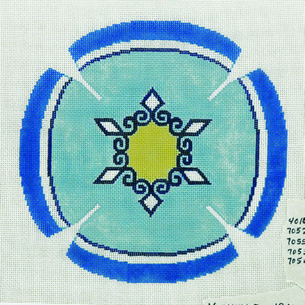 Yarmulke with Blue and Gold Star of David Design on Blue handpainted Needlepoint Canvas