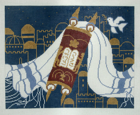 Tallis Bag with Torah and Tallit on Blue