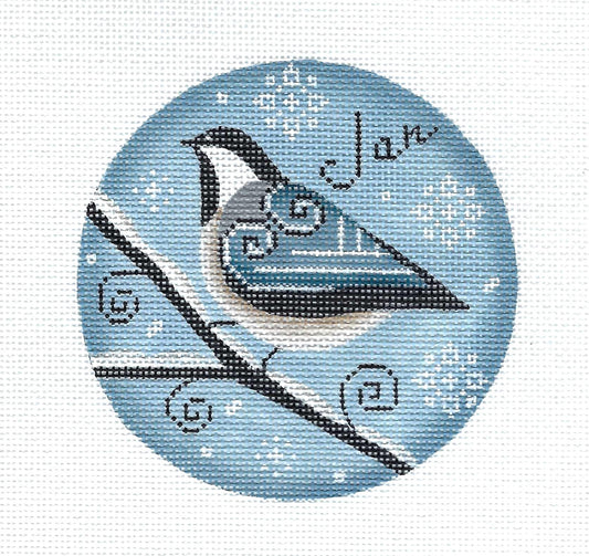 BIRD of the MONTH ~ January ~ Chickadee handpainted Needlepoint Canvas by Rebecca Wood