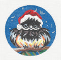 Chickadee in Santa Hat 4" Ornament on Hand Painted 18 Mesh Needlepoint Canvas by Juliemar