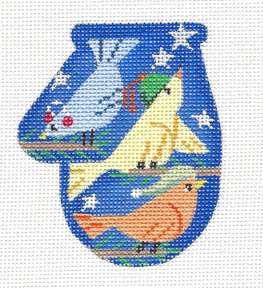 Mitten~ Music Birds Ornament Hand Painted Needlepoint Canvas by JulieMar