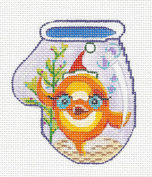 Mitten~Goldfish Ornament on Hand Painted Needlepoint Canvas by JulieMar