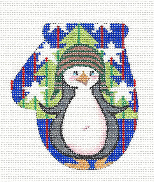 Mitten~Patriotic Penguin with S/G on Hand Painted Needlepoint Canvas by JulieMar