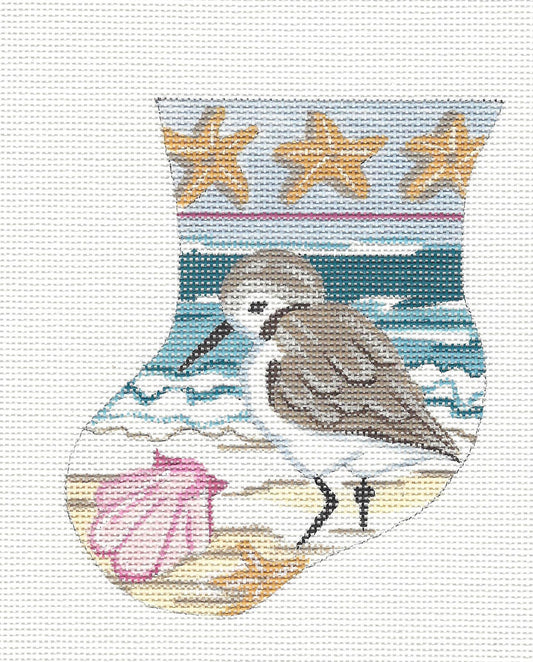 Bird Mini Stocking ~ Sandpiper on the Beach Mini Stocking HP Needlepoint Canvas from Juliemar