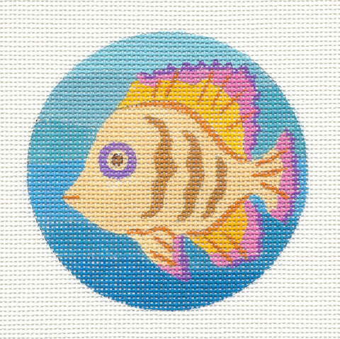 Round~Multi Colored Tropical Fish Ornament on Hand Painted Needlepoint Canvas by JulieMar