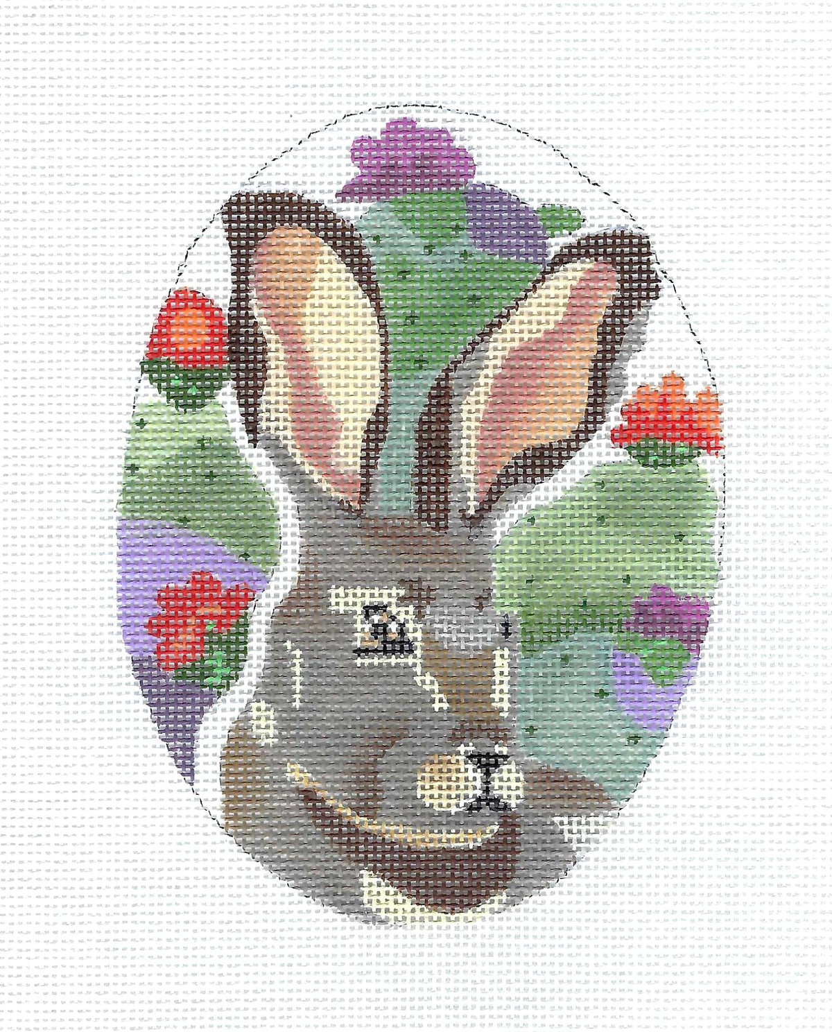 Texas Jackrabbit & Cactus handpainted Needlepoint Ornament Canvas by Melissa Prince