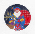 Christmas ~ Jacobean Santa with Reindeer 4" Rd. handpainted 18 Mesh Needlepoint Ornament Canvas by Abigail Cecile
