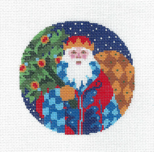 Christmas ~ Jacobean Santa with Christmas Tree handpainted Needlepoint Ornament Canvas by Abigail Cecile