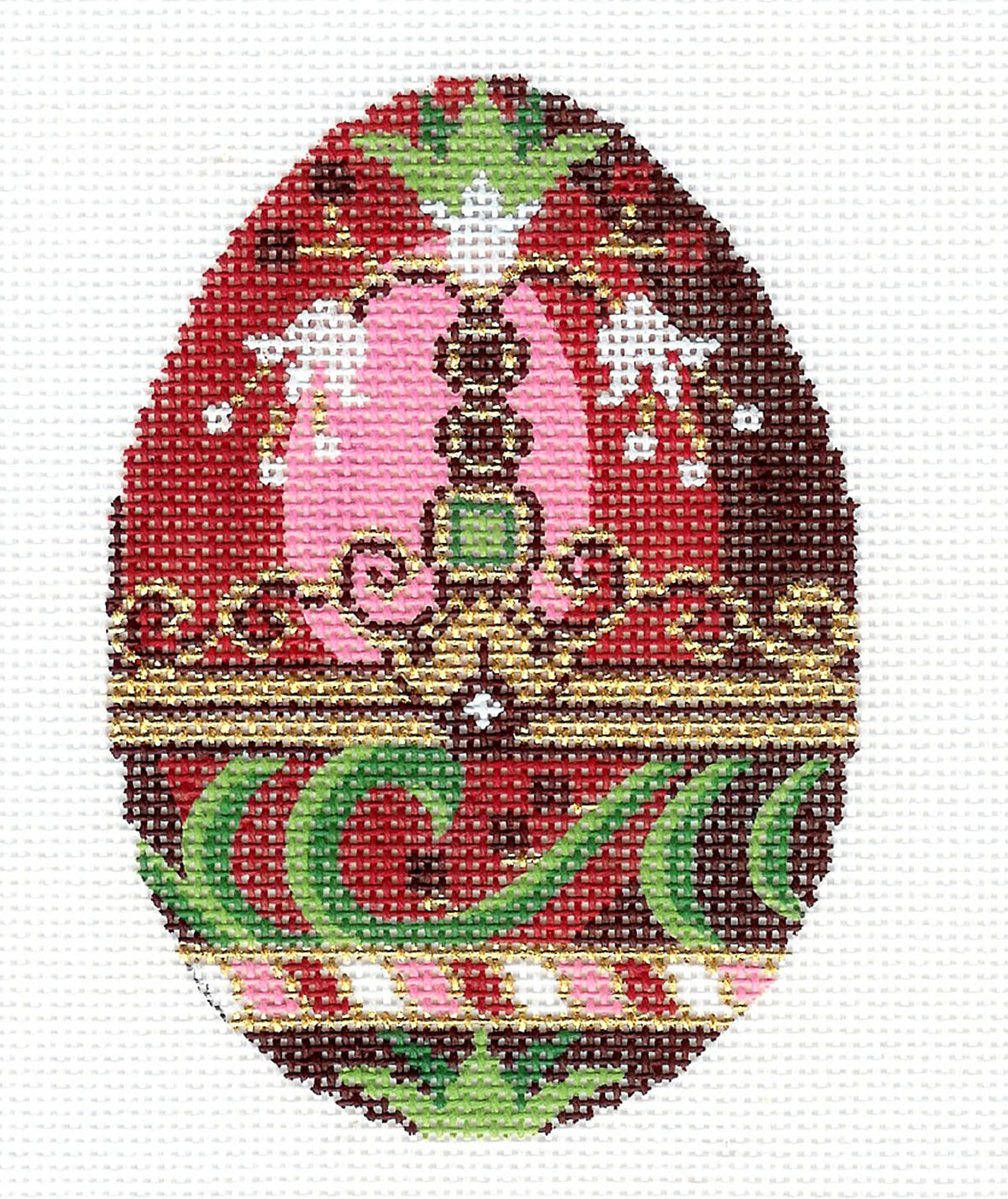 Faberge Egg ~ *EXCLUSIVE* Ruby Jeweled Faberge EGG handpainted 18 Mesh Needlepoint Canvas Ornament by LEE