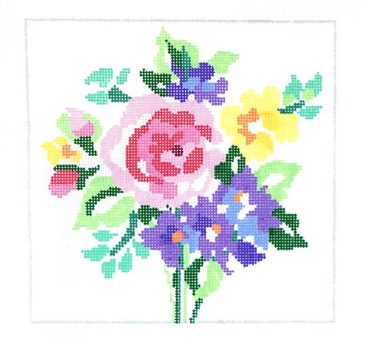 Petite Bunch 8" Sq. Floral handpainted 13 mesh Needlepoint Canvas by Jean Smith