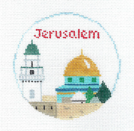 Travel Round ~ City of Jerusalem handpainted Needlepoint Canvas by Kathy Schenkel