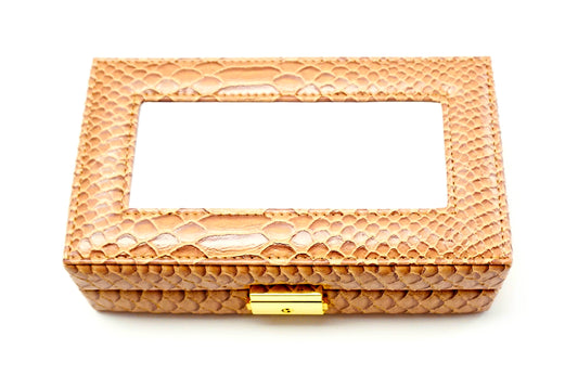 Leather Jewelry Box ~ Almond Leather Jewelry Box with Interior Compartments for Needlepoint Canvas LEE