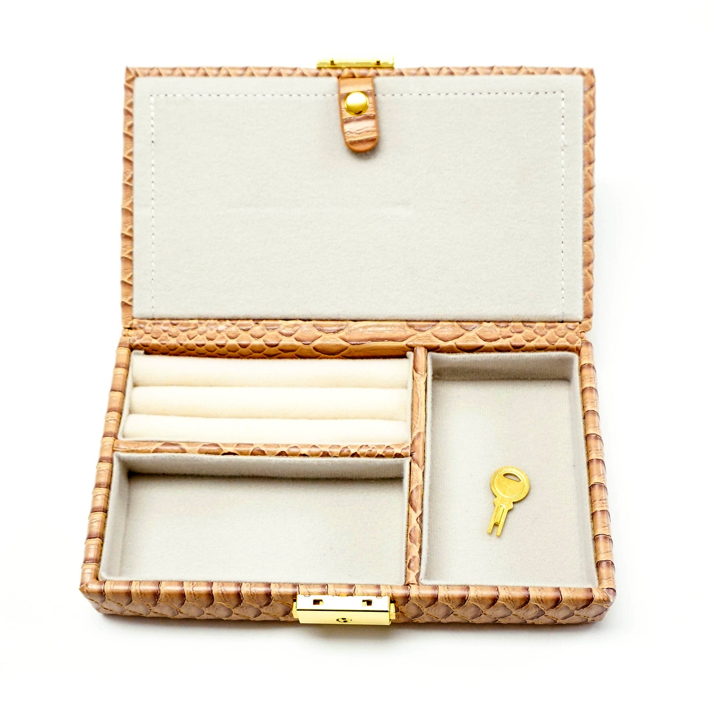 Leather Jewelry Box ~ Almond Leather Jewelry Box with Interior Compartments for Needlepoint Canvas LEE
