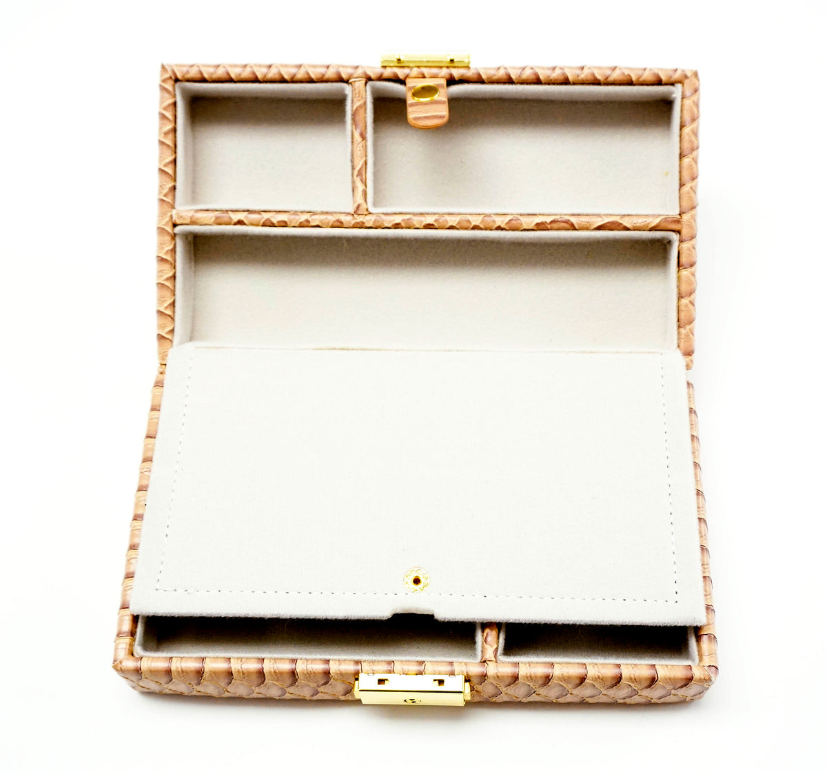 Leather Jewelry Box ~ Almond Leather Jewelry Box with Interior Compartments for Needlepoint Canvas LEE
