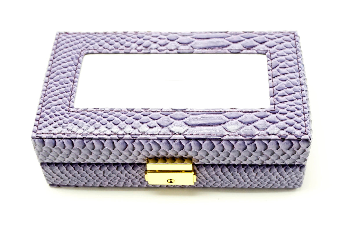 Leather Jewelry Box ~ Purple Leather Jewelry Box with Interior Compartments for Needlepoint Canvas LEE