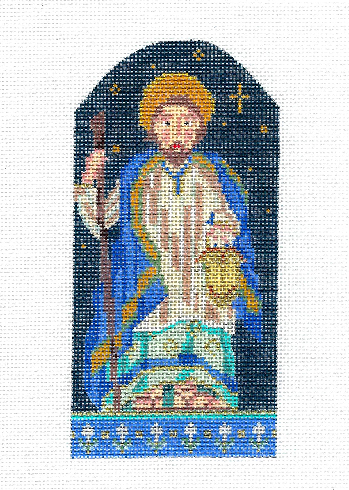 Christmas Nativity ~ JOSEPH Holy Family handpainted 18 Mesh Needlepoint Canvas by Kelly Clark