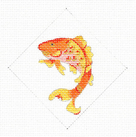 Oriental ~ Sun Glow Golden Cloisonné Koi Fish in a Diamond Handpainted Needlepoint Canvas by Juliemar
