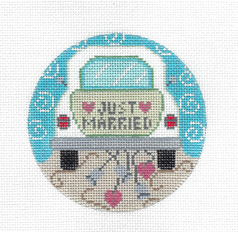 Beautiful Wedding ~ JUST MARRIED BRIDE & GROOM CAR handpainted Needlepoint Canvas by CH Designs from Danji