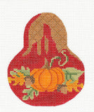 Kelly Clark Pear ~ Autumn Pumpkin & Acorns Pear handpainted Needlepoint Canvas Ornament