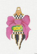 Ornament ~ Pink Bow on a Black, White, Pink & Gold Ornament handpainted Needlepoint Canvas by Kelly Clark ~  RETIRED