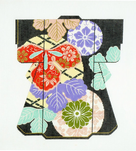 Large Kimono ~ Elegant Floral Designs Japanese Kimono  handpainted Needlepoint Canvas by LEE * RETIRED*