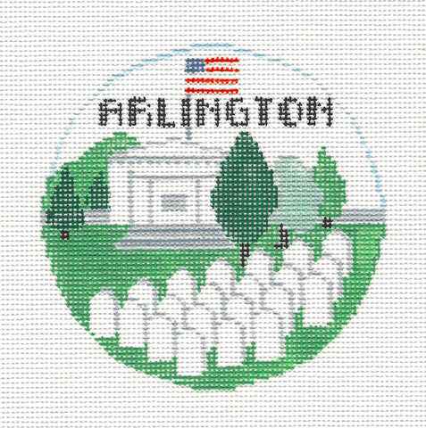 Travel Round ~ Arlington National Cemetery Military handpainted Needlepoint Canvas by Kathy Schenkel