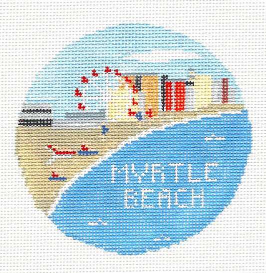 Travel Round ~ Myrtle Beach, South Carolina handpainted Needlepoint Canvas by Kathy Schenkel RD.