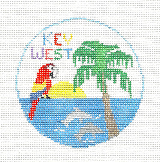 Travel Round ~ Key West, Florida handpainted 18 mesh Needlepoint Canvas by Kathy Schenkel