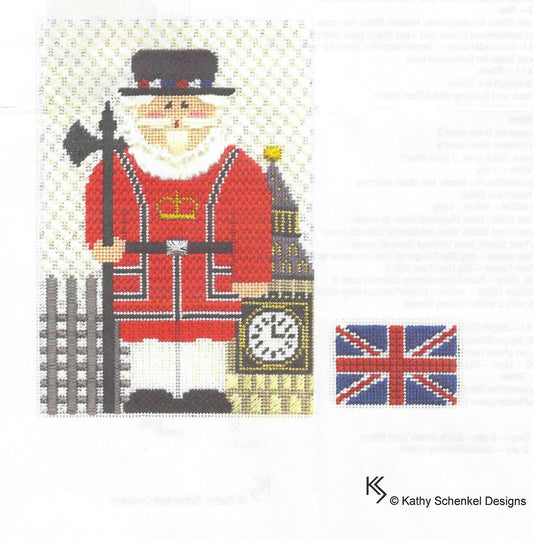 International Santa ~ British Beefeater Santa & Flag ~2 Canvas SET~ with Stitch Guide handpainted Needlepoint Canvas by Kathy Schenkel