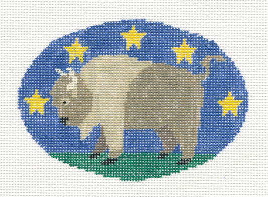 Oval ~ Buffalo American Bison with Golden Stars handpainted Needlepoint Canvas by Kathy Schenkel