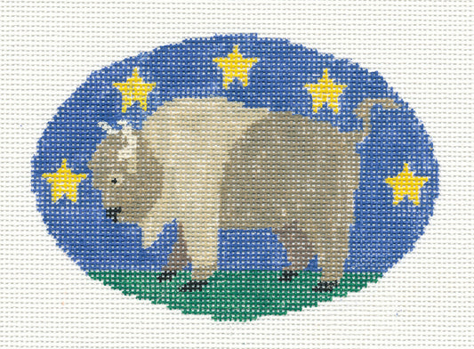 Oval ~ Buffalo American Bison with Golden Stars 18 Mesh handpainted Needlepoint Canvas by Kathy Schenkel